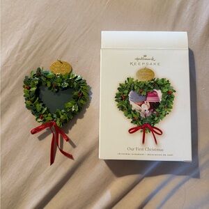 Hallmark Keepsake Heart Ornament with Green Leaves and Red Ribbon